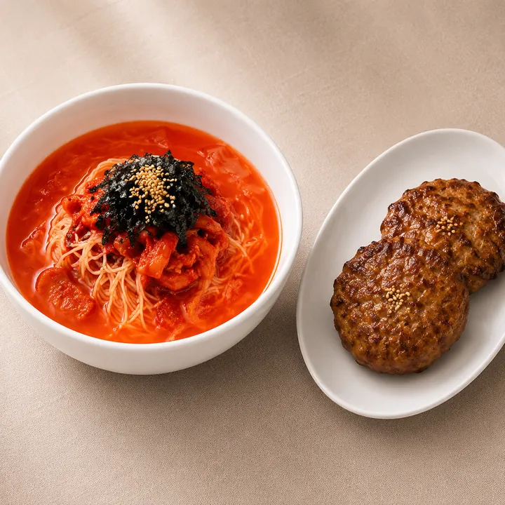 Cold Kimchi Noodles + Tteokgalbi